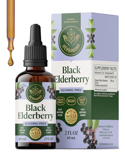HERBAMAMA Black Elderberry Drops - Vegan Elderberry Liquid Extract for Immune Support - Non-GMO, Alcohol & Sugar-Free Immunity Supplement, 21-Day Supply
