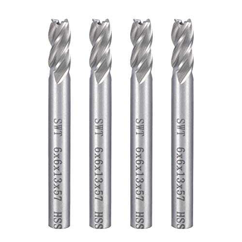 Image of sourcingmap 4PCS 6mm Shank 6mm x 13mm Straight Flat Nose End Mill Cutter CNC Router Bits 4 Flute
