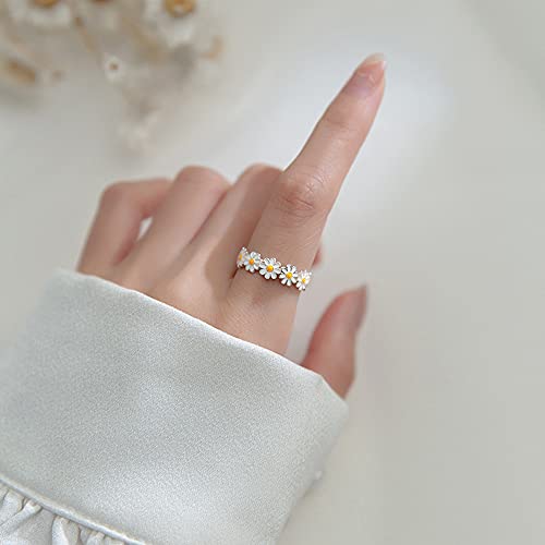 Cute Daisy Flower Open Statement Rings Sterling Silver 925 Adjustable Sunflower Wedding Engagement Ring Toe Ring Finger Band Eternity Dainty Jewelry Gifts for Women Girls2