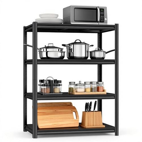 Image of Kitchen Baker's Rack, 4-Tier Metal Rack with Solid Shelves, Microwave Stand Storage Organizer for Kitchen or Dining Room - 39.4 inch W x 15.7 inch D x 54.3 inch H