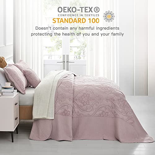 Chixin Oversized Bedspread Coverlet Set King Size - Lightweight Bedding Cover - Beautiful Stitching - 4 Piece Reversible Bedspread - Gorgeous Damask Paisley Pattern (King, Pale Rose) #TOP2