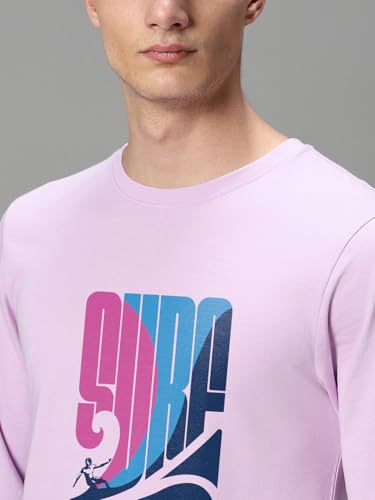 Image of Bewakoof Men Typography Regular Fit Full Sleeve Round Neck Pure Cotton T-Shirt