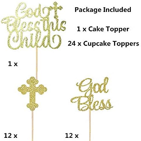 JeVenis Glittery God Bless This Child Cake Topper Baptism Cupcake Toppers Cross Cupcake Topper Angel Fairy Cake Topper Christian Party Decorations Favor Wedding Birthday Cake Decor