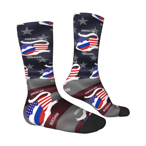 Half Russian Half America Flag Adult Polyester Crew Socks Breathable Moisture-Wicking Athletic Running Gym23