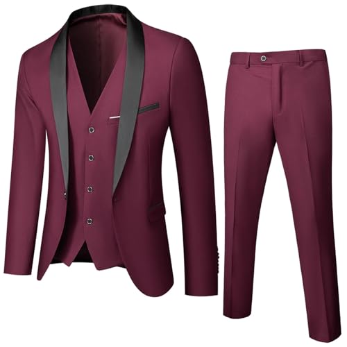 Men's Contrast Trim Suit Set - Formal 3-Piece Jacket, Vest & Pants for Wedding & Office3