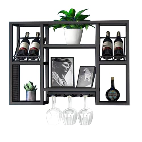 Étagère murale à vin en bois avec support de verre suspendu pour bouteilles