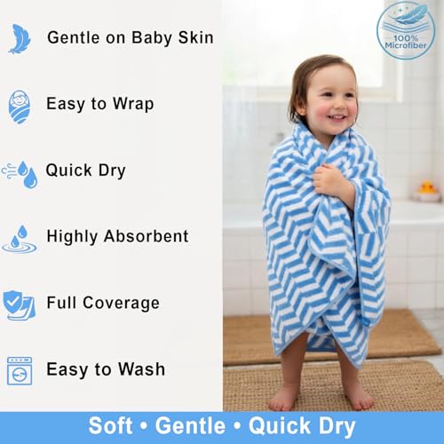 Image of LUXE HOME INTERNATIONAL Microfibre Bath Towel Chevron Pattern Super Absorbent Quick Dry Lightweight Soft Towels for Kids Boys Girls Adults 70x132cm Blue Pack of 1