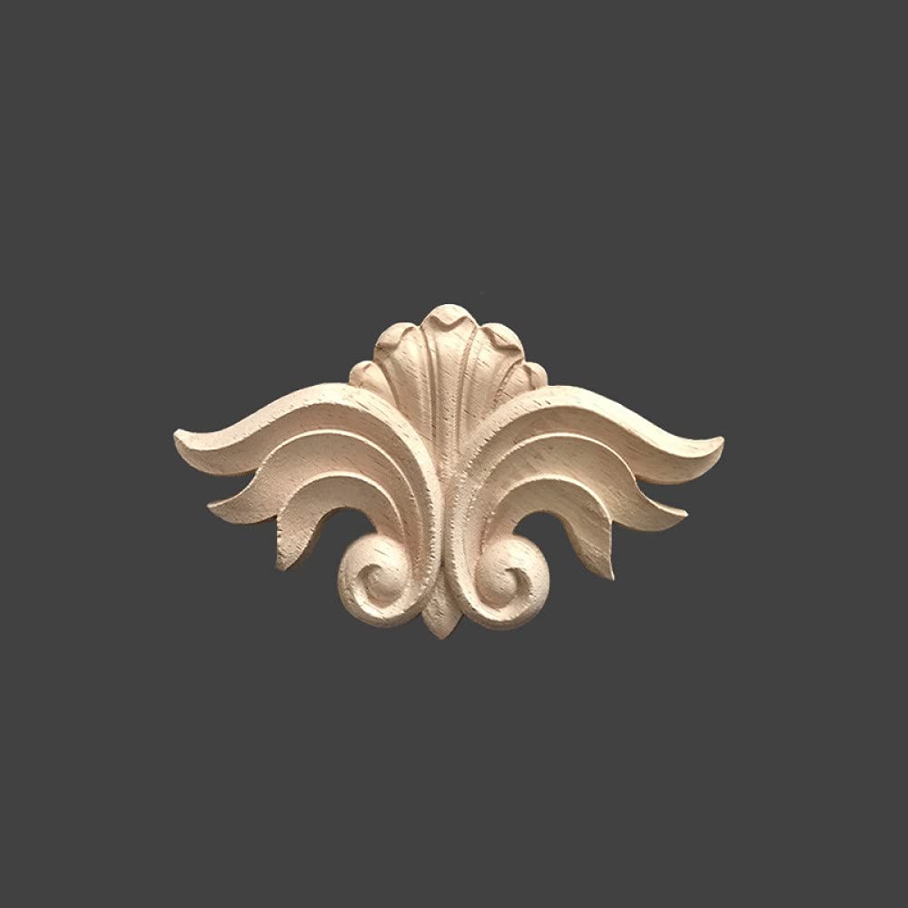2 Pezzi Decorazione In Legno Intagliata 30x7 Cm – Applicazioni A Forma Di Fiore Per Pareti, Porte, Armadi E Letti, Stile Europeo, Color Legno Naturale