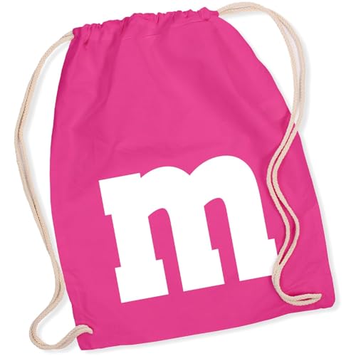Alsino Turnbeutel mit M&M-Motiv – Perfekt für Karneval, Fasching, Festivals & Alltag – Lustiger Stoffbeutel für Erwachsene & Kinder – Praktische Sporttasche, Gym-Bag & Kostüm Accessoire (fuchsia)