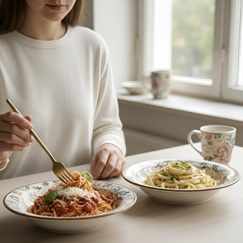 Image of SNS Botanical Bloom Decal Ceramic Serving Bowl | Premium Salad & Snacks Bowl | Semi-Matt Floral Dinnerware for Oats Pasta Fruits & Desserts | Tableware for Gifting (Botanical Bloom Pasta Bowl)