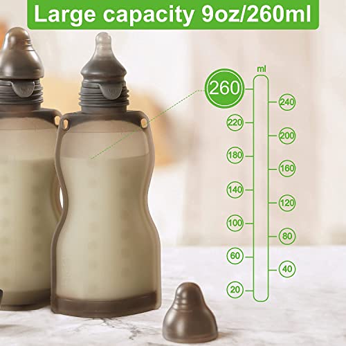 Haakaa Reusable Silicone Pouch Bottle 9 Oz - Natural Self Feeding Baby Bottle| Yummy Pouch| Silicone Breastmilk Storage Bag,Leakproof,Variable Flow,Freezer Safe, 6M+ #TOP2