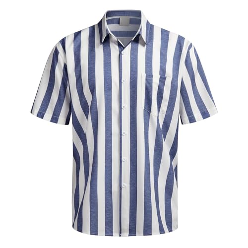 Camisas Elegantes de Manga Corta con Botones para Hombre Estilo Informal Verano Playa (White, XL) #10