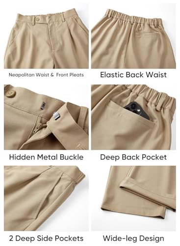 JMIERR Mens Baggy Casual Dress Pants Lightweight Pleated Old Money Wide Leg Pants Loose Relaxed Fit Trousers A Khaki