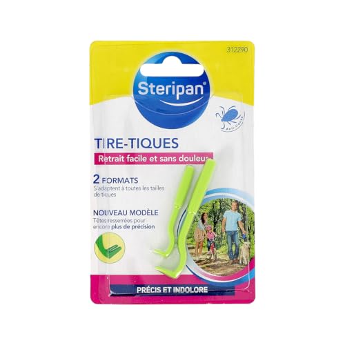 Steripan Tire-Tiques - Retrait Facile et Sans Douleur - 2 Crochets Anti-Tiques - Nouveau Modèle à Tête Fine pour Homme, Femme, Enfant et Animaux