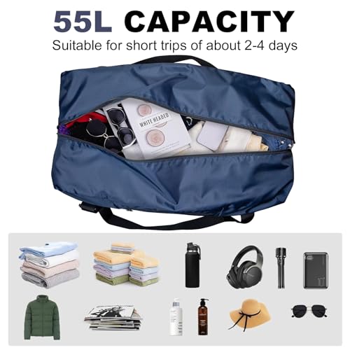 Image of HOLYLUCK Foldable Travel Duffel Bag For Women & Men Luggage Great for Gym -55L, Navy Blue