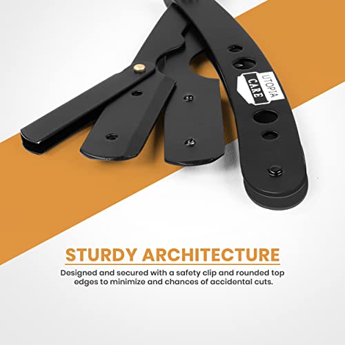Utopia Care Professional Barber Straight Edge Razor Safety With 100-Pack Lord Blades - 100 Percent Stainless Steel (Black) #TOP3