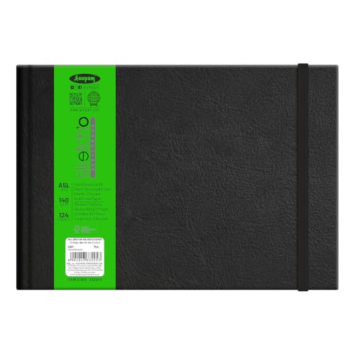 Image of Anupam SketchO Sketchbook Hardbound | Landscape Opening | A5 Size | 140 GSM, 128 Pages | Acid Free Natural Shade Paper with Elastic Closure for Artists & Professionals (Pack of 2)