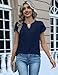 Zeagoo Tops for Women Trendy 2026 Fashion Trendy Clothing Cap Short Sleeve Shirts V Neck Button Down Dressy Blouses Navy Blue