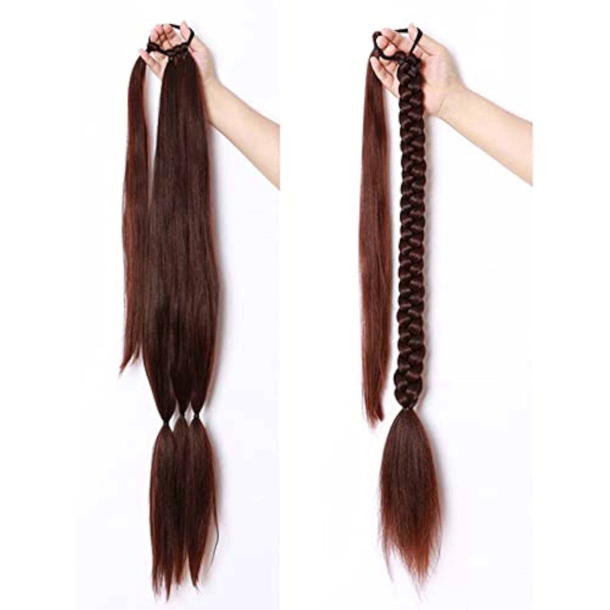Long Braided Ponytail Extension for Women, Dark Brown