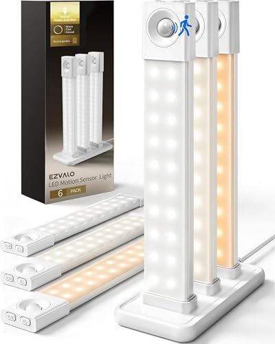 EZVALO 6 Pack 8 inch Under Cabinet Lighting with Charging Station Rechargeable Motion Sensor Lights Wireless Magnetic LED Closet Lights 3 Color Temperatures Dimmable for Kitchen Pantry Stair