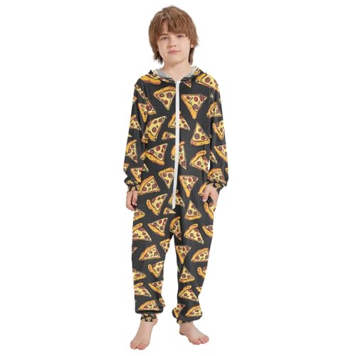 ALAZA Cartoon Pizza Black Funny Onesie Pajamas Jumpsuit Sleepwear Unisex One-Piece Pajamas 9-11Y
