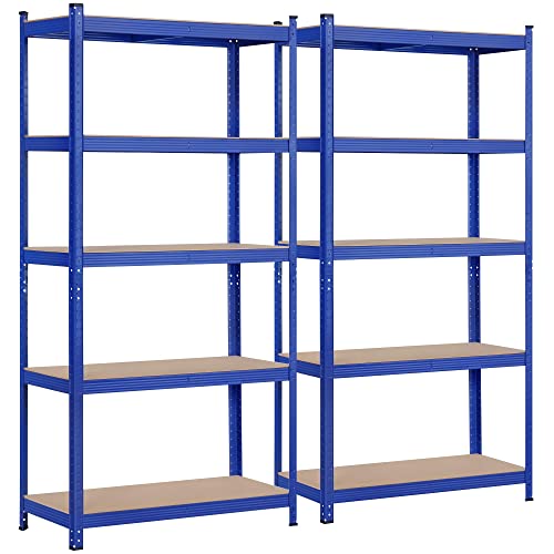 Topeakmart TP-00119873 2Pcs 5-Tier Utility Shelves, Metal Storage Shelves Garage Shelving Unit Adjustable Garage Storage Shelves Storage Racks Heavy Duty Shed Shelving- Blue cover