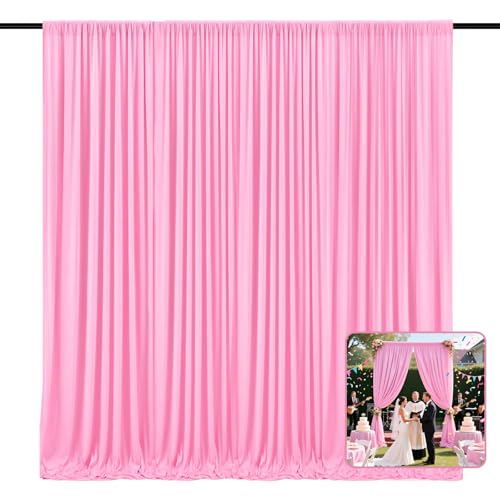 Image of 2 Panels Pink Backdrop Curtain, 10 x 10 Feet Polyester Background Curtains for Parties, Weddings, Baby Showers, Halloween, Christmas, Birthday Party Photoshoot Backdrop Curtains Decorations