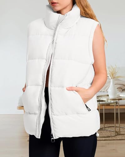 Polu Womens Puffer Vest 2024 Oversized Lightweight Winter Sleeveless Zip Up Padded Stand Collar Jacket Coat Warm2