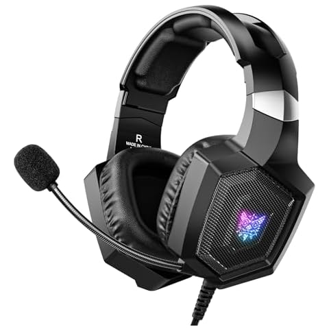 Gaming Headset with Microphone, Gaming Headphones Compatible for PS4 PS5 Xbox PC with RGB Lights, PlayStation Headset with Noise Reduction 7.1 Surround Sound Over-Ear and Wired 3.5mm Jack (Black) Cover