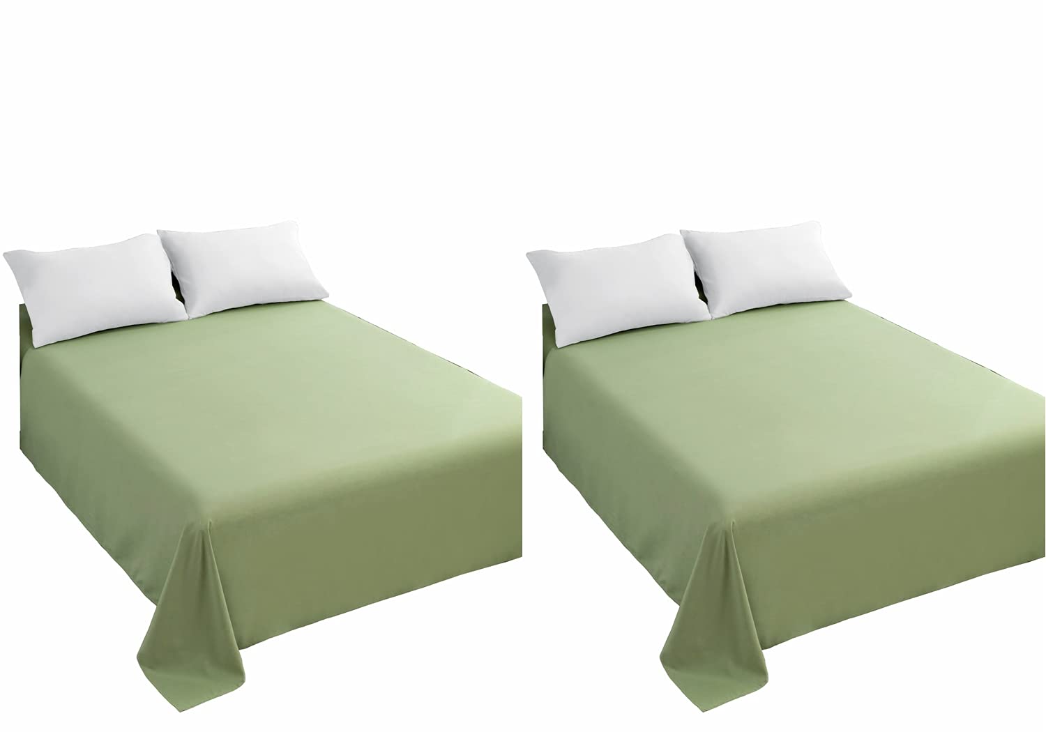 Sfoothome Top Sheet 2 Pack - Premium 1500 Ultra-Soft Collection - Wrinkle Resistant, Easy Care (Full, Sage Green)