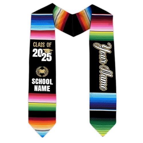 MonkeyVan Custom Mexican Graduation Sash Mexico Graduation Stole 2025 Mexican American Flag Graduation Sash Mexican Graduation M43