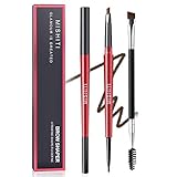 2pc Double-headed Eyebrow Pencil,2 in 1Waterproof eyebrow pencil Kit,Retractable Water-Drop & Ultra Fine Wax Tip Brow Pen Create Natural Eye Brows Waterproof Long-lasting Makeup（Dark brown-With eyebrow brush）