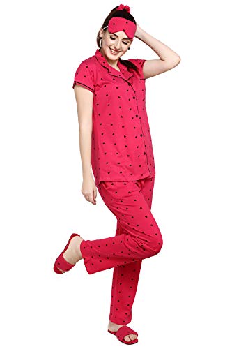 Image of Evolove Women's Cotton Full Sleeves Collared Night Suit Set /Top Pyjama Set Super Soft Comfortable (Nightsuit-Collar-FS-1)