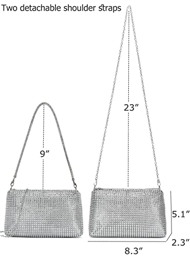 Yikoee Crystal Rhinestone Clutch Purses For Women Evening Bag With Chain (Silver) #TOP6