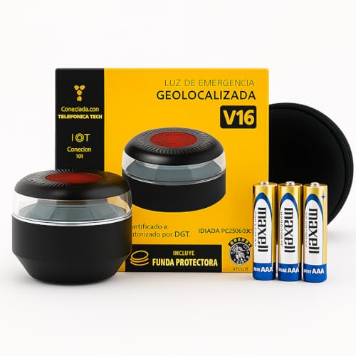 Luz de Emergencia Baliza V16 Geolocalizada, Homologada por DGT con Conectividad IoT, Datos Incluidos hasta 2038, Base Magnética, Incluye funda protectora y pilas (2) 1 Luz De Emergencia Baliza V16 Geolocalizada, Homologada Por Dgt Con Conectividad Iot, Datos Incluidos Hasta 2038, Base Magnética, Incluye Funda Protectora Y Pilas (2)