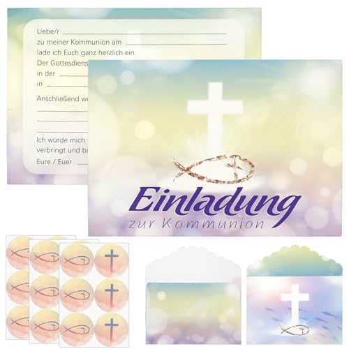 Meanju 15x Einladungskarten Kommunion Einladungskarten Konfirmation mit Umschlägen und Aufklebern Umschlag Einladungskarten Taufe Einladungskarten Hochzeit Einladung Kommunion für Junge Mädchen