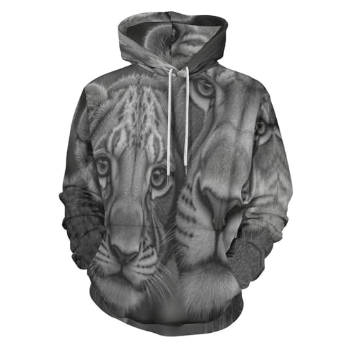 Sweat à capuche homme lionne et ses petits pour sport et running
