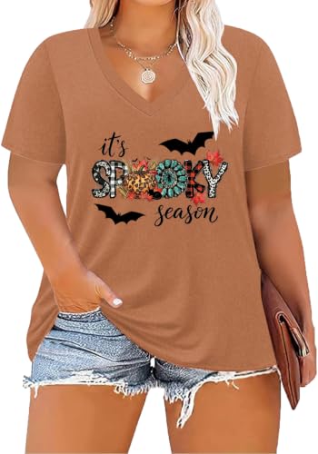 Image of ForHailey Women's Plus Size V Neck Tops Summer Short Sleeve T Shirt