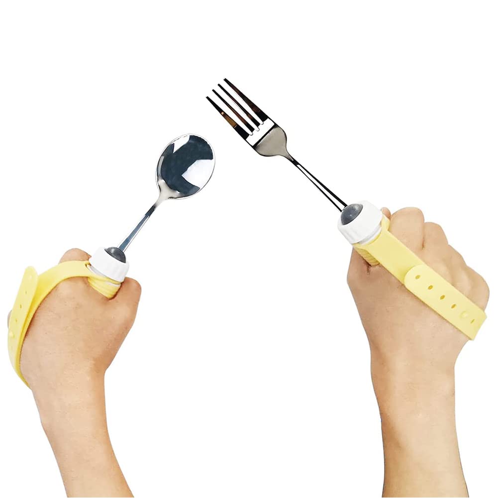 Juego de utensilios de alimentación adaptativos para ancianos y discapacitados, 2 cubiertos giratorios flexibles para temblores de Parkinson y artritis, tenedor y cuchara antivibración, ayuda