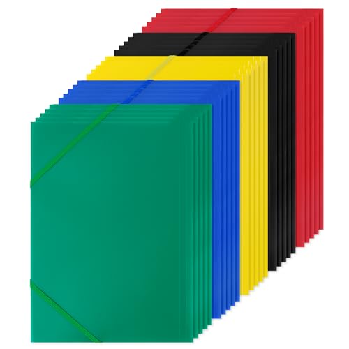 25 Pezzi Cartelline Portadocumenti, Cartella Elastica di Plastica per Din A4, Cartelline Lembi con Elastici Angolari, Impermeabile Cartella Plastica, per Presentazioni, Progetti e Documenti