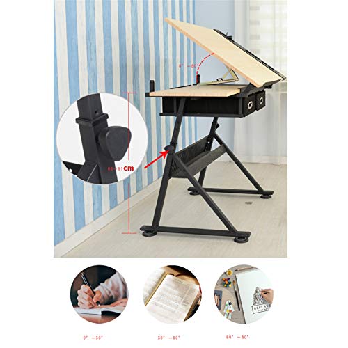 Xionggg Height Adjustable Drafting Desk Tiltable Tabletop Drawing Table, With 2 Storage Drawers Art Writing Reading Workstation,Brown #TOP4