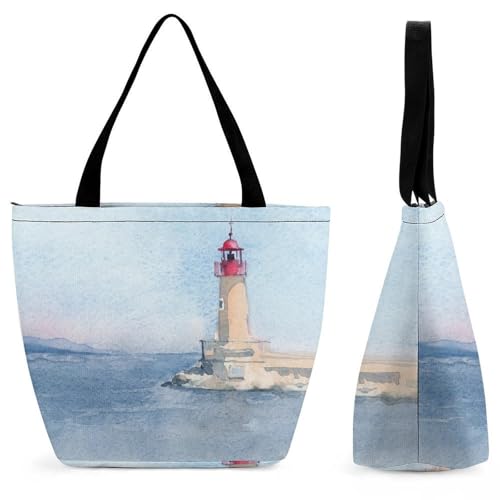 Sac à bandoulière phare à l'aquarelle femme grand sac à main de shopping et voyage 32cm