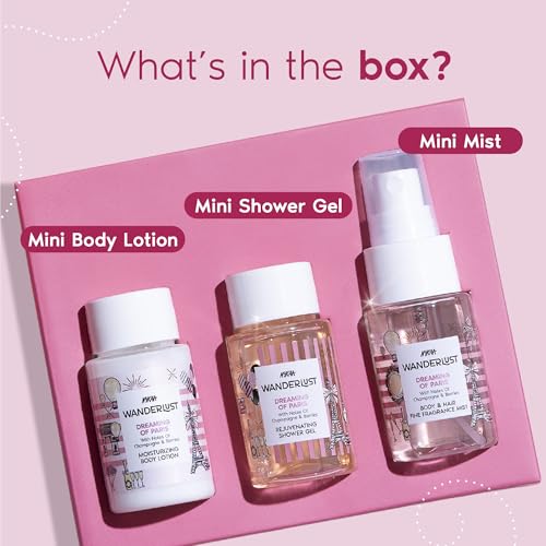 Image of Nykaa Wanderlust Dreaming of Paris Mini Envelope - Set of 3 Shower Gel | Body Lotion | Body Mist | 90 ml