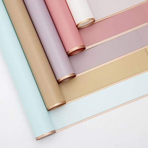 Image of Oasis - 20 Sheets Korean Style Waterproof Premium Bouquet Wrapping Sheet (58cm x 58cm) | Green With Golden Border Line Flower Wrapping Paper | Elegant packaging for bouquet, Gift Wrapping & More