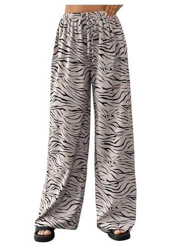 SweatyRocks Women's Zebra Print Casual Wide Leg Pant High Waist Palazzo Lounge Pants4