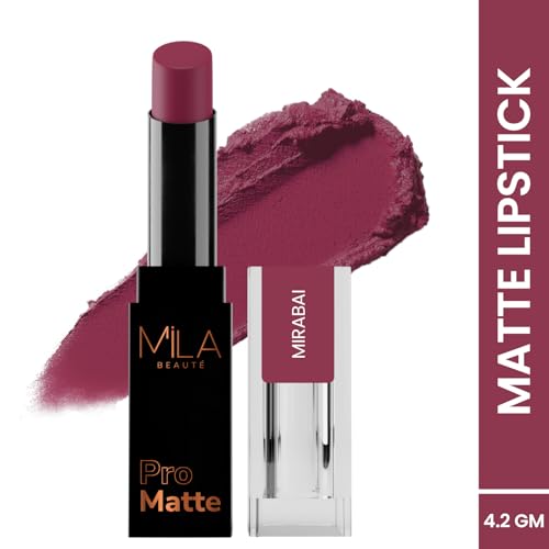 Image of Mila Beaute Pro Matte Lipstick | Highly Pigmented & Long lasting | Semi Matte Finish | Light Weight Lipstick | Single Swipe Application | Luxurious Lip Color | Shade - (Mirabai, 4.2g) (Pack of 2)