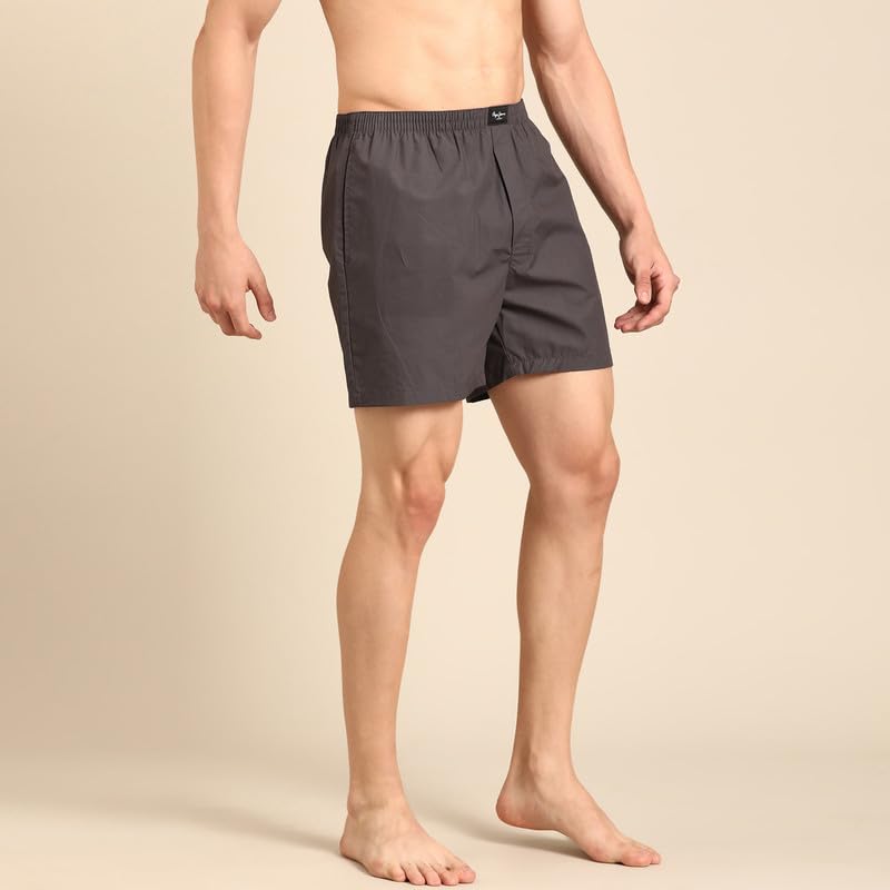 Image of Pepe Jeans Men's Solid 100% Cotton Regular Fit Long Boxer Shorts | Classic Comfortable Innerwear Long Boxer for Everyday & Lounge Wear | Soft Breathable Fabric | Elastic Waistband | All-Day Comfort