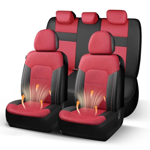 Image of HChengkikz Car Seat Covers, Air Mesh, Breathable (Black + Red)