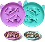 Zonopy Cuenco de alimentación lenta para gatos, 2 cuencos de silicona, comedero lento para gatos, ideal para alimentos secos y húmedos, fácil de limpiar, duradero, 6.7 pulgadas de ancho x 0.67