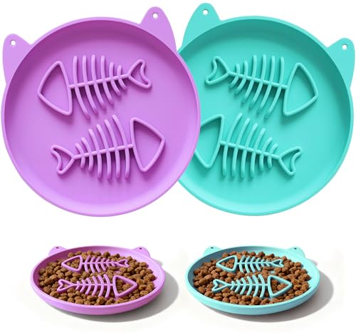 Zonopy Cuenco de alimentación lenta para gatos, 2 cuencos de silicona, comedero lento para gatos, ideal para alimentos secos y húmedos, fácil de limpiar, duradero, 6.7 pulgadas de ancho x 0.67 ⭐